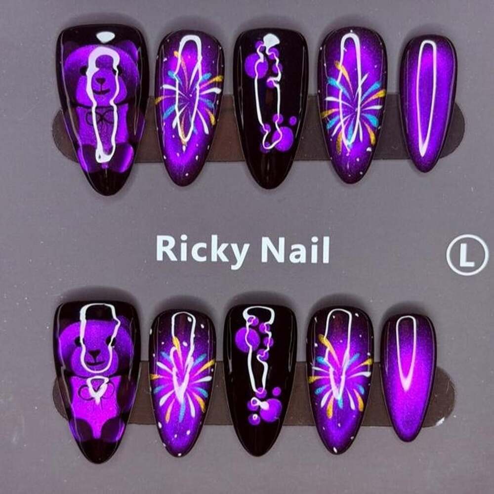 Ricky Nail Purple Cat-Eye Press-On Nails Size Large